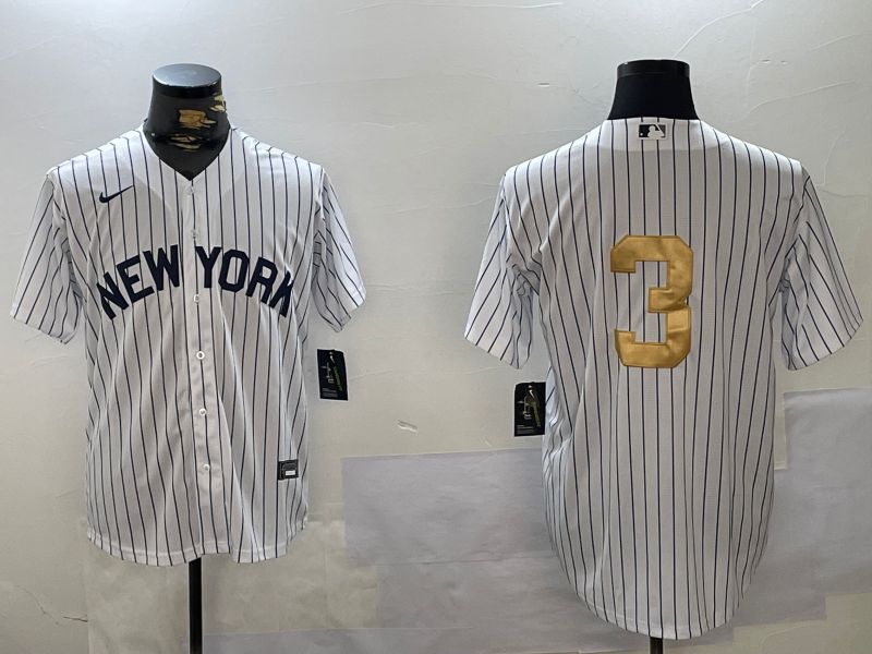 Men New York Yankees #3 Ruth White Stripe Fashion Nike 2024 MLB Jersey style 5